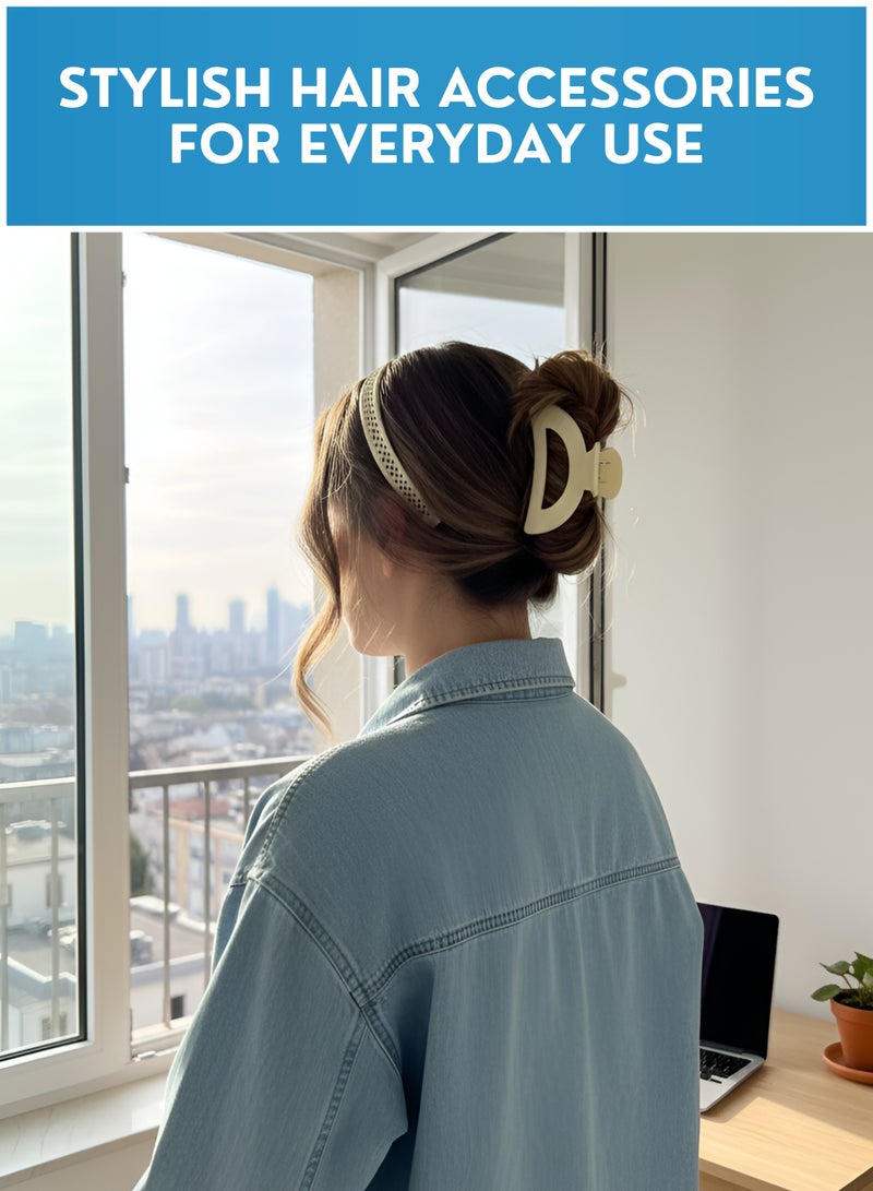 Hair Accessories Set for Women – 8PCS Combo (4 Hair Claw Clips + 4 Headbands), Strong Grip Plastic Hair Clips for Thick & Thin Hair, Daily Use Neutral Color Hair Bands - Image 5